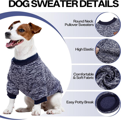 2 Pack Dog Sweater for Small Dogs, Turtleneck Dog Sweatshirt Puppy Fleece Sweaters Winter Clothes for Small Dogs Cats Boy or Girl, Warm Soft Pet Outfit for Puppies, Cat Apparel, Blue+Grey,L