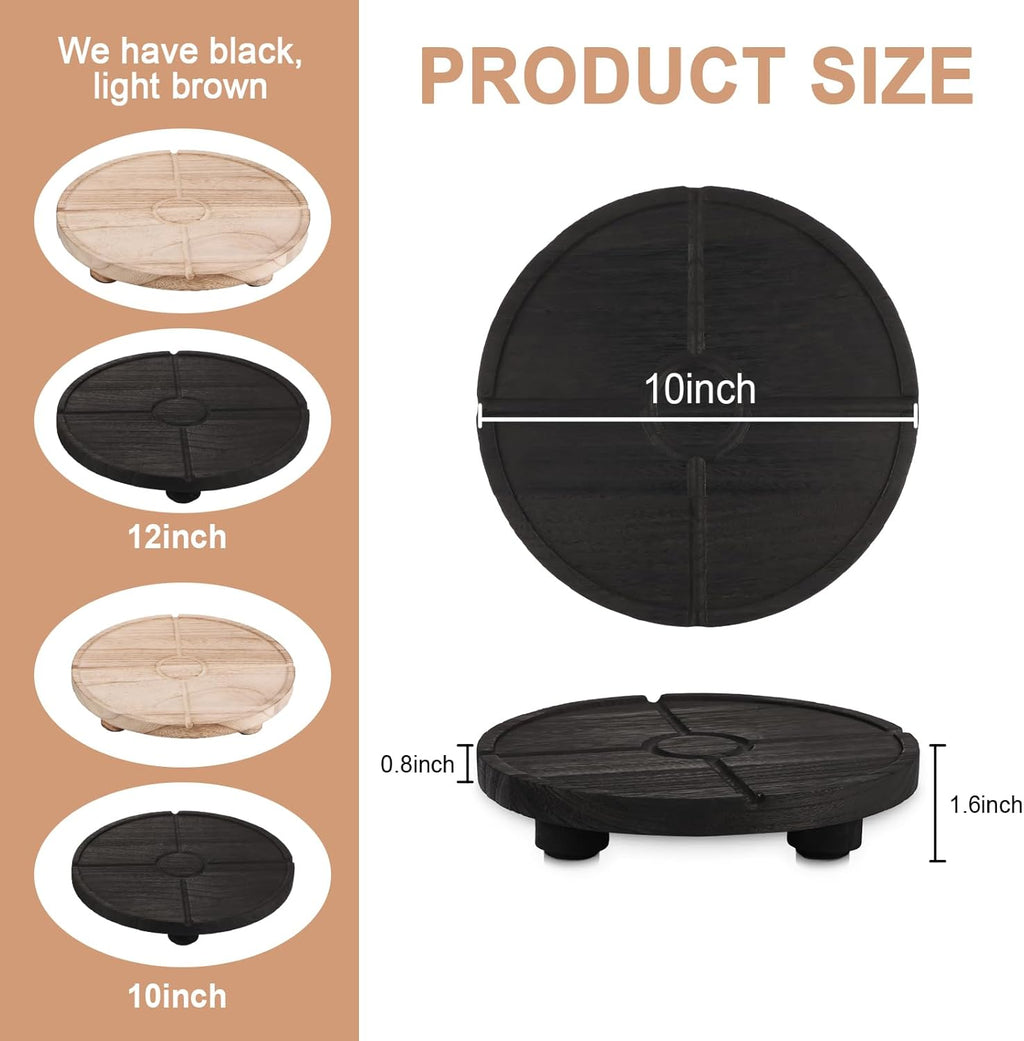 10'' Round Wooden Tray Pedestal Stand, Farmhouse Bathroom Decor Riser for Soap Dispenser, Perfume, Candle, 10'', Matte Black