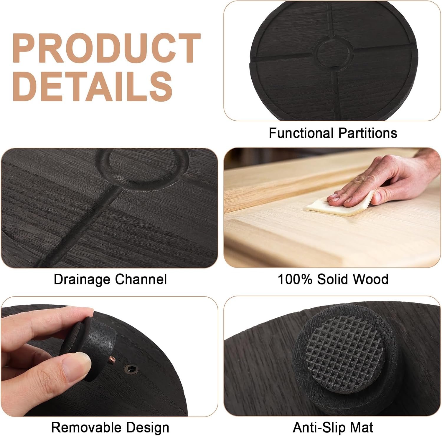 10'' Round Wooden Tray Pedestal Stand, Farmhouse Bathroom Decor Riser for Soap Dispenser, Perfume, Candle, 10'', Matte Black