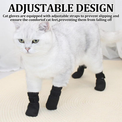 4 PCS Cat Booties, Cat Mittens to Prevent Scratching, Mesh Breathable Shoes are Adjustable, Suitable for Bathing, Feeding and Trimming Nails (M, Black)