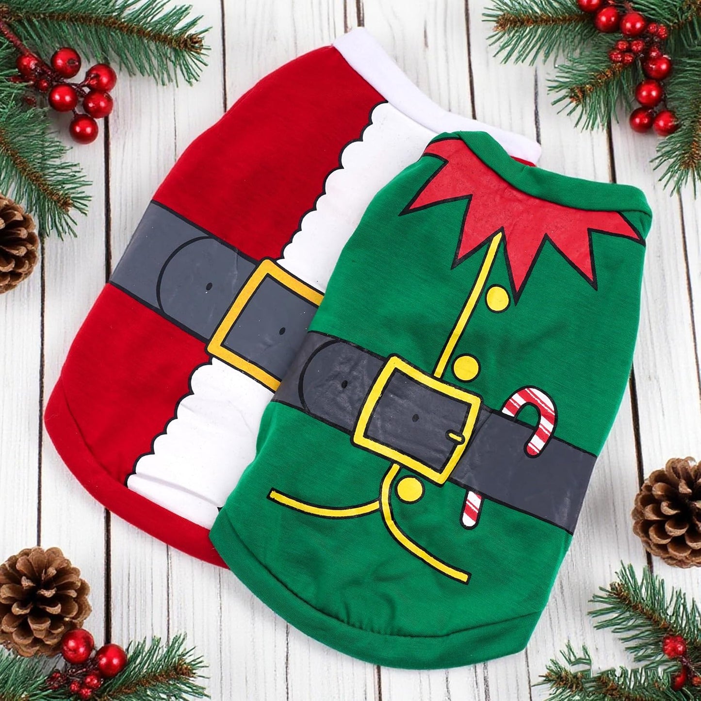2 Pack Christmas Dog Shirts Santa Elf Print Christmas Outfit Santa Costume Pet Apparel for Small Dogs and Cats (Medium)