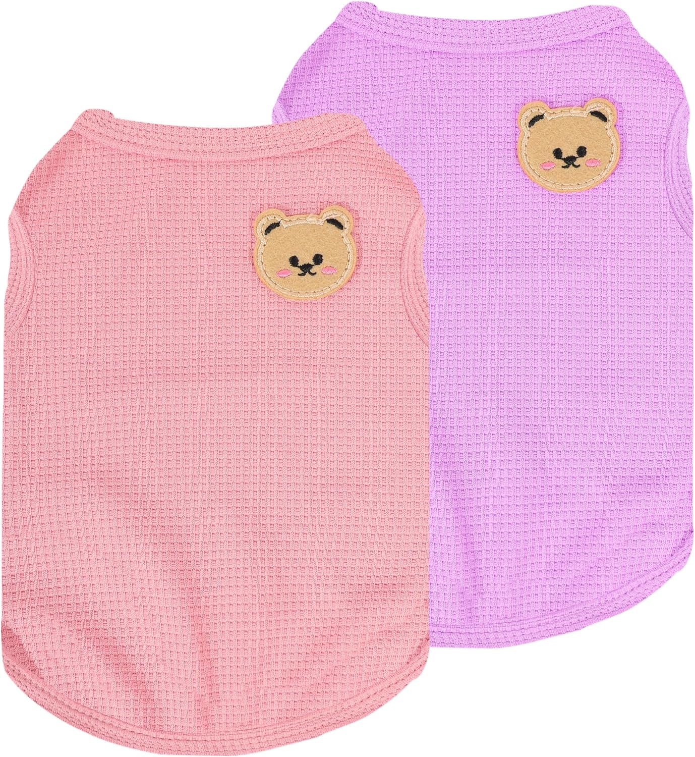 Dog Shirt Sleeveless Puppy Tank Top Designed Fog Small Dog Breeds Like Yorkie & Puppies, Waffle Fabric, 2-Pack Cute Pet Apparel, Pink and Purple XXS