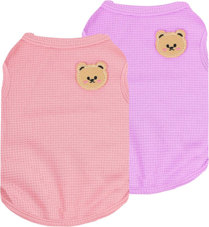 Dog Shirt Sleeveless Puppy Tank Top Designed Fog Small Dog Breeds Like Yorkie & Puppies, Waffle Fabric, 2-Pack Cute Pet Apparel, Pink and Purple XXS