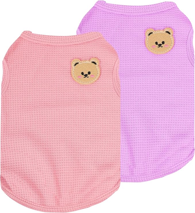 Dog Shirt Sleeveless Puppy Tank Top Designed Fog Small Dog Breeds Like Yorkie & Puppies, Waffle Fabric, 2-Pack Cute Pet Apparel, Pink and Purple XXS