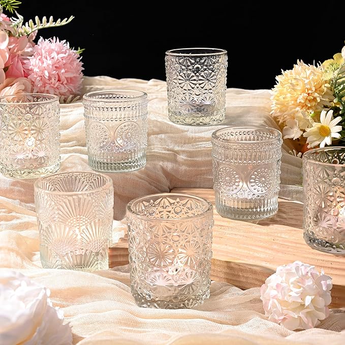 12 Pack Clear Votive Candle Holders Bulk, 3 Patterns Tealight Candle Holder for Wedding Table Centerpiece, Home Table Decor, Birthday, Party Decoration, Bridal Shower