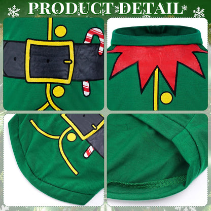 2 Pack Christmas Dog Shirts Santa Elf Print Christmas Outfit Santa Costume Pet Apparel for Small Dogs and Cats (Medium)