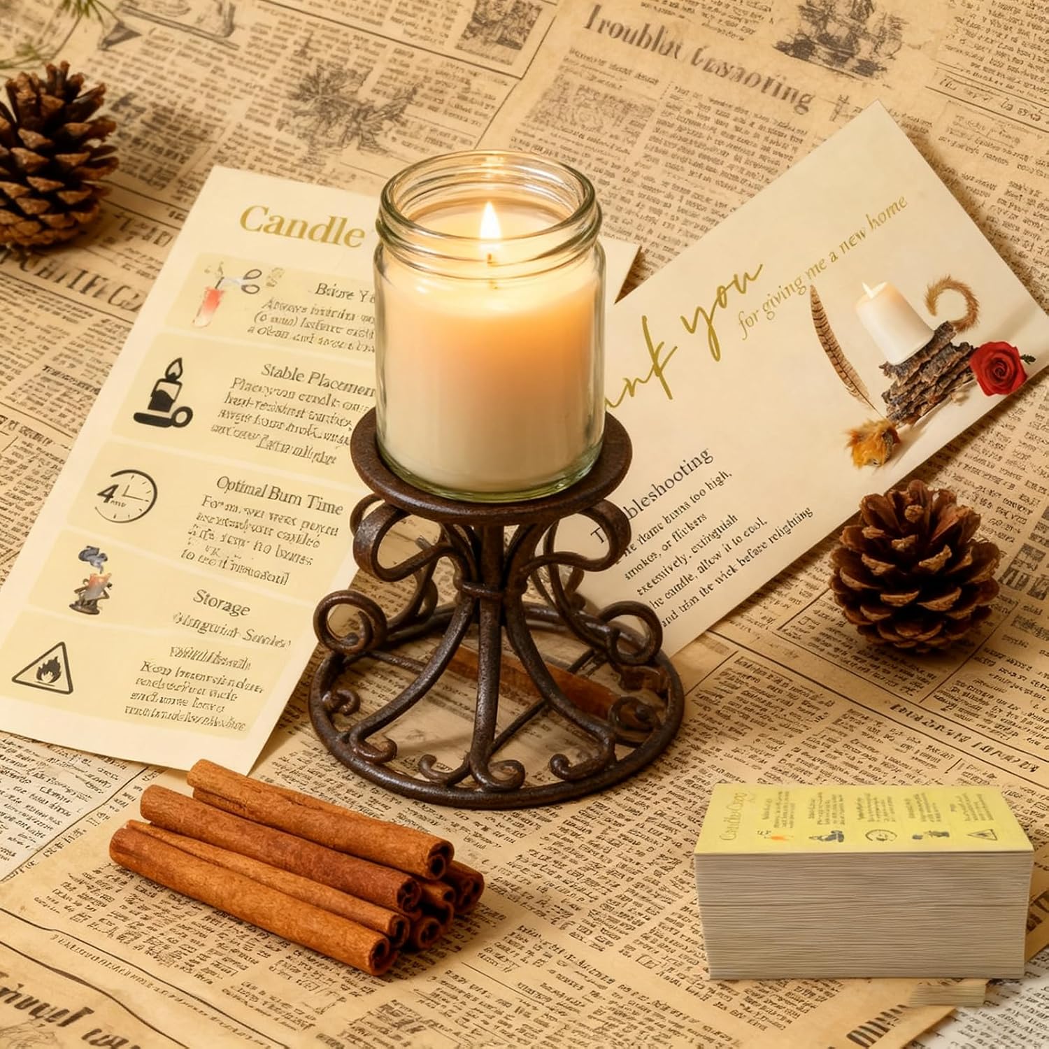 110 PCS Handmade Candle Care Instruction Card with Storage Box, 3.5 X 2 in Business Card Size for Handmade Candle Makers (Horizontal, 1)