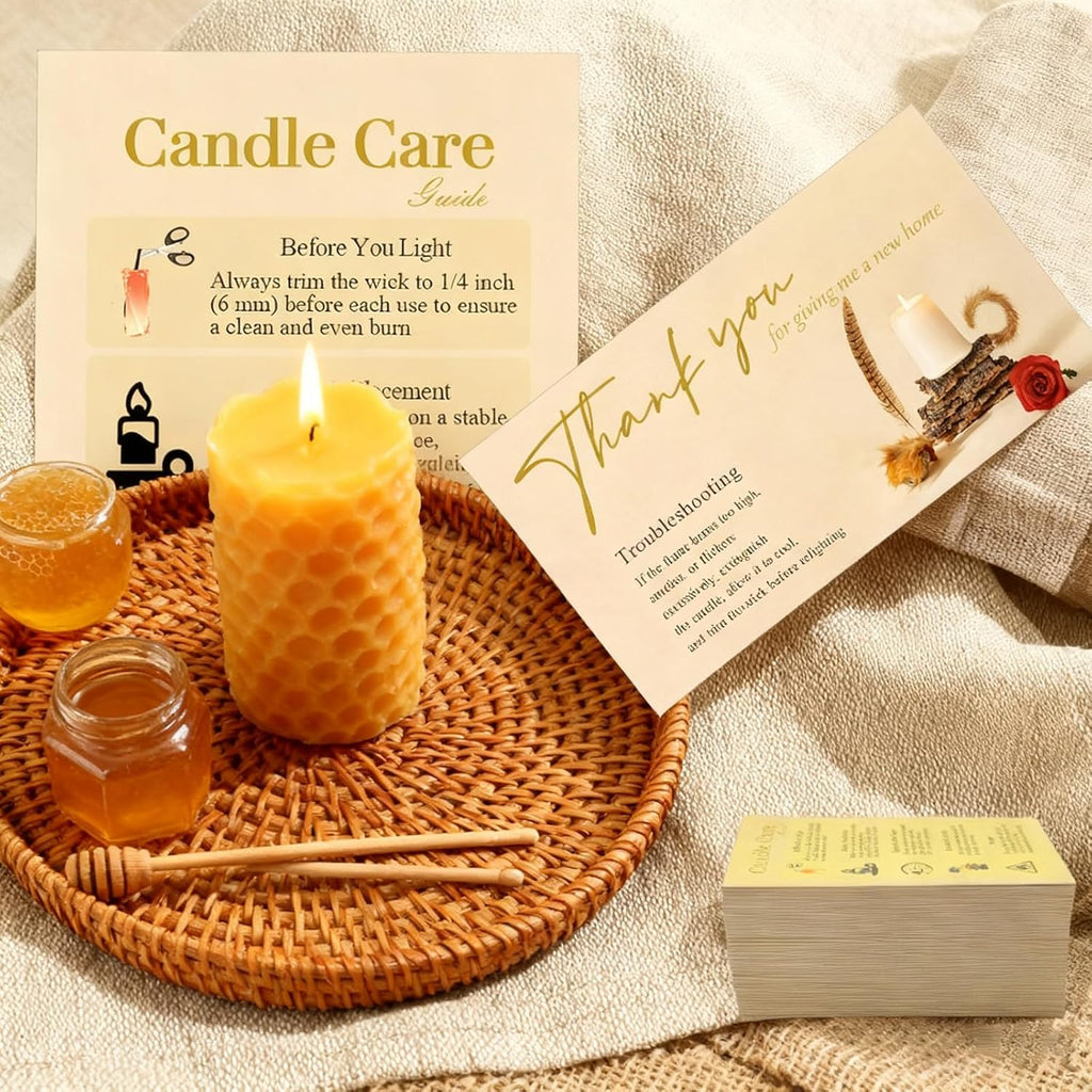 110 PCS Handmade Candle Care Instruction Card with Storage Box, 3.5 X 2 in Business Card Size for Handmade Candle Makers (Horizontal, 1)